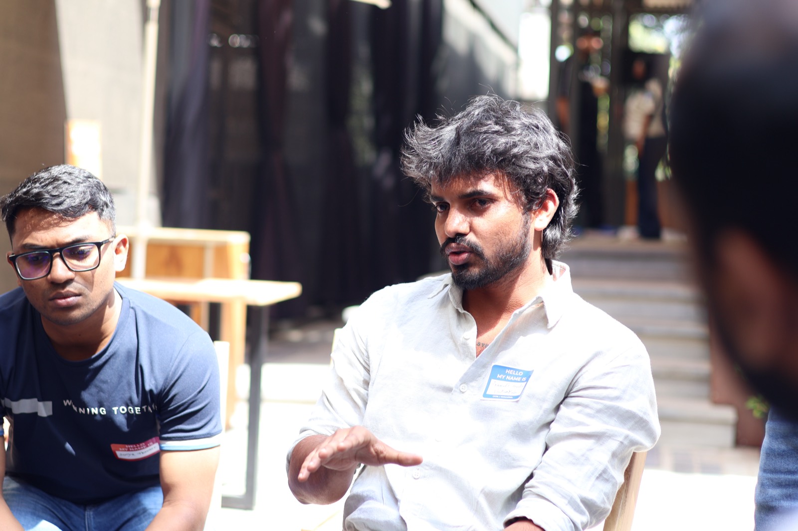 Pramodh, founder of VentureXlabs, speaking at a founder meetup in Hyderabad